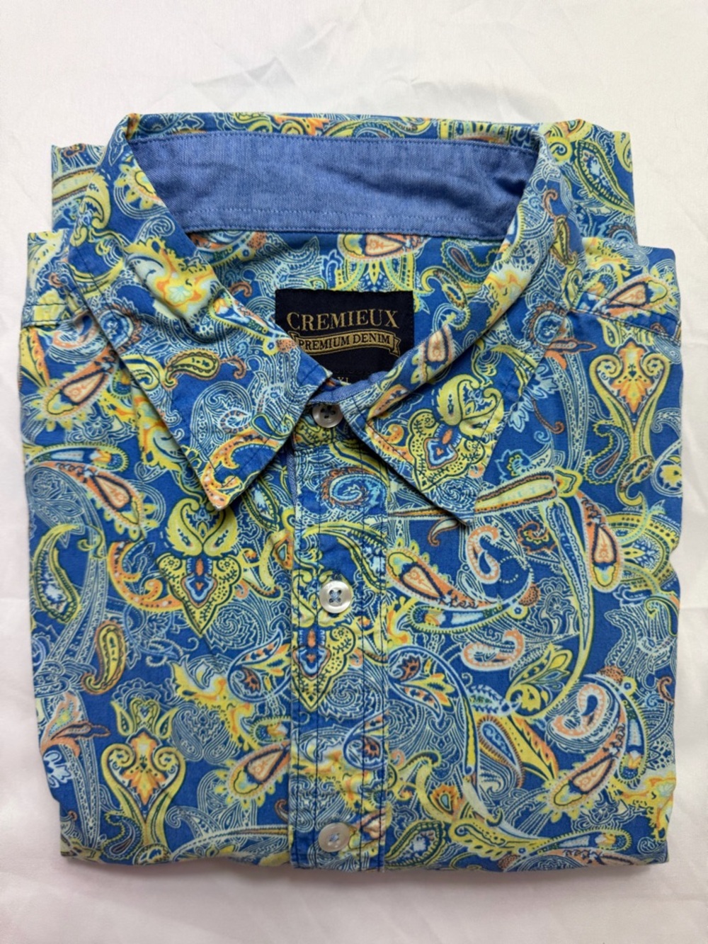 Daniel Cremieux Blue and Yellow Paisley Short Sleeve Button-Up Shirt - Picture 10 of 10